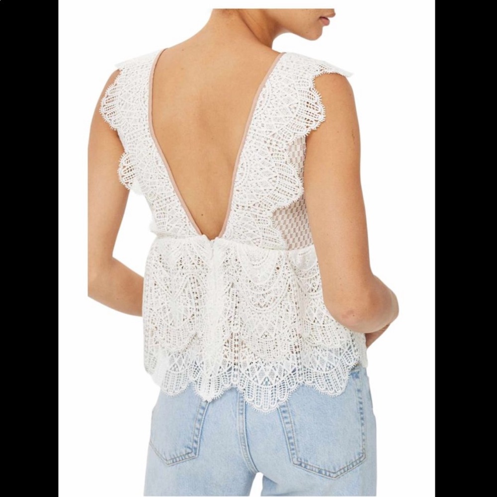 Topshop plunging peplum lace top